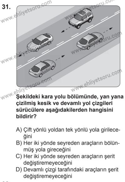 21 Nisan 2018 Tarihli Sürücü Adayları Sınavı M Kitapçığı 31. Soru