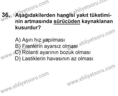 21 Nisan 2018 Tarihli Sürücü Adayları Sınavı M Kitapçığı 36. Soru
