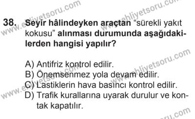 21 Nisan 2018 Tarihli Sürücü Adayları Sınavı M Kitapçığı 38. Soru