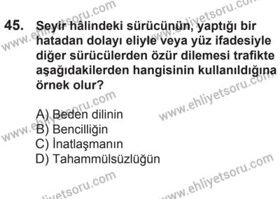 21 Nisan 2018 Tarihli Sürücü Adayları Sınavı M Kitapçığı 45. Soru