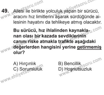 21 Nisan 2018 Tarihli Sürücü Adayları Sınavı M Kitapçığı 49. Soru