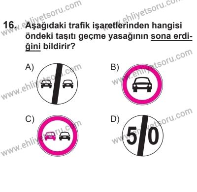 21 Nisan 2018 Tarihli Sürücü Adayları Sınavı N Kitapçığı 16. Soru