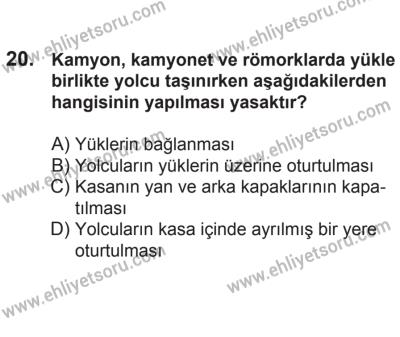 21 Nisan 2018 Tarihli Sürücü Adayları Sınavı N Kitapçığı 20. Soru