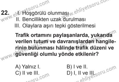 21 Nisan 2018 Tarihli Sürücü Adayları Sınavı N Kitapçığı 22. Soru