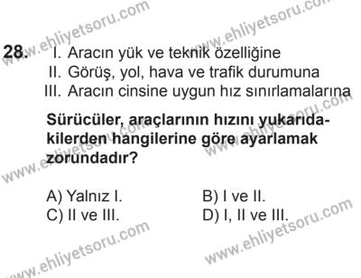 21 Nisan 2018 Tarihli Sürücü Adayları Sınavı N Kitapçığı 28. Soru