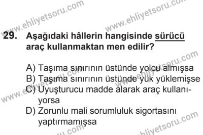 21 Nisan 2018 Tarihli Sürücü Adayları Sınavı N Kitapçığı 29. Soru