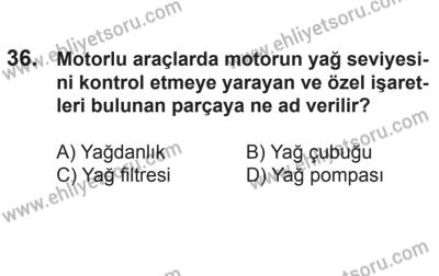 21 Nisan 2018 Tarihli Sürücü Adayları Sınavı N Kitapçığı 36. Soru