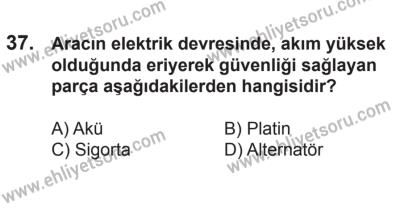 21 Nisan 2018 Tarihli Sürücü Adayları Sınavı N Kitapçığı 37. Soru