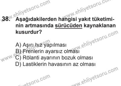 21 Nisan 2018 Tarihli Sürücü Adayları Sınavı N Kitapçığı 38. Soru