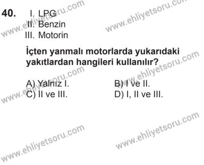 21 Nisan 2018 Tarihli Sürücü Adayları Sınavı N Kitapçığı 40. Soru