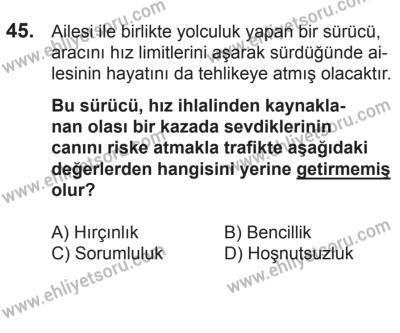 21 Nisan 2018 Tarihli Sürücü Adayları Sınavı N Kitapçığı 45. Soru