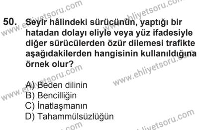 21 Nisan 2018 Tarihli Sürücü Adayları Sınavı N Kitapçığı 50. Soru