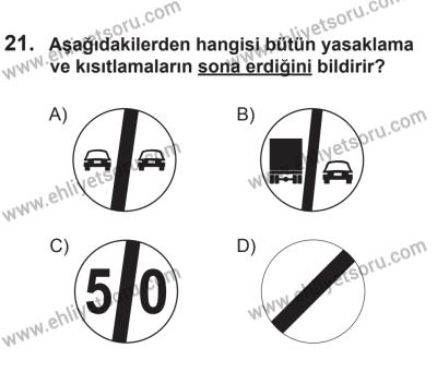 22 Mart 2015 Tarihli Sürücü Adayları Sınavı K Kitapçığı 21. Soru