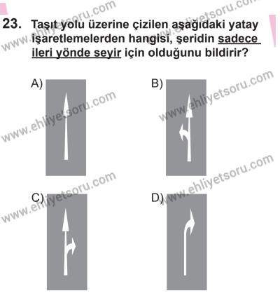 22 Mart 2015 Tarihli Sürücü Adayları Sınavı K Kitapçığı 23. Soru