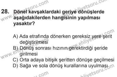 22 Mart 2015 Tarihli Sürücü Adayları Sınavı K Kitapçığı 28. Soru