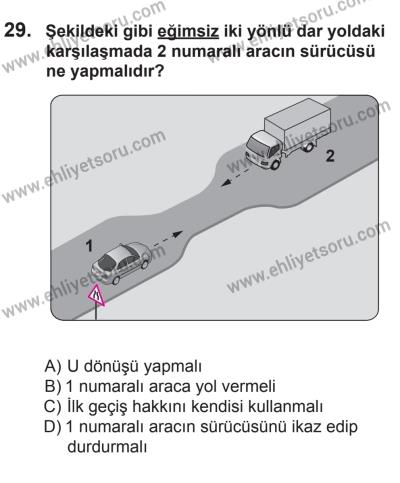 22 Mart 2015 Tarihli Sürücü Adayları Sınavı K Kitapçığı 29. Soru