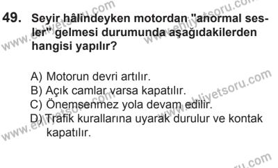 22 Mart 2015 Tarihli Sürücü Adayları Sınavı K Kitapçığı 49. Soru