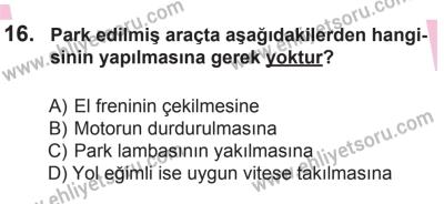 22 Mart 2015 Tarihli Sürücü Adayları Sınavı L Kitapçığı 16. Soru