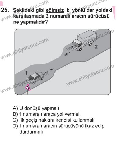 22 Mart 2015 Tarihli Sürücü Adayları Sınavı L Kitapçığı 25. Soru