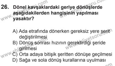 22 Mart 2015 Tarihli Sürücü Adayları Sınavı L Kitapçığı 26. Soru