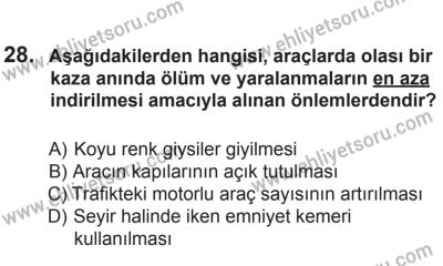 22 Mart 2015 Tarihli Sürücü Adayları Sınavı L Kitapçığı 28. Soru