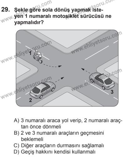 22 Mart 2015 Tarihli Sürücü Adayları Sınavı L Kitapçığı 29. Soru