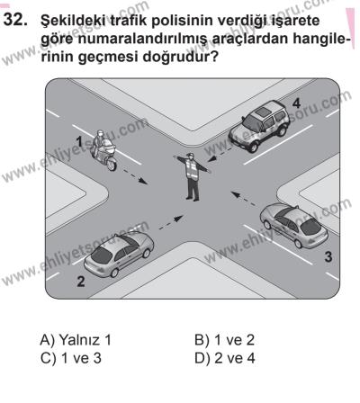 22 Mart 2015 Tarihli Sürücü Adayları Sınavı L Kitapçığı 32. Soru
