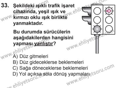 22 Mart 2015 Tarihli Sürücü Adayları Sınavı L Kitapçığı 33. Soru