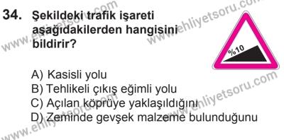 22 Mart 2015 Tarihli Sürücü Adayları Sınavı L Kitapçığı 34. Soru