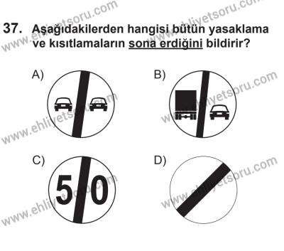 22 Mart 2015 Tarihli Sürücü Adayları Sınavı L Kitapçığı 37. Soru