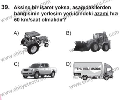 22 Mart 2015 Tarihli Sürücü Adayları Sınavı L Kitapçığı 39. Soru