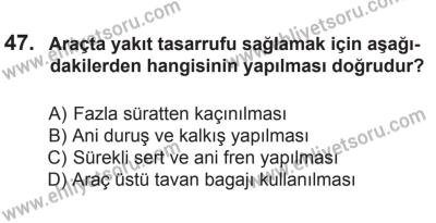 22 Mart 2015 Tarihli Sürücü Adayları Sınavı L Kitapçığı 47. Soru
