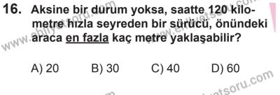 22 Mart 2015 Tarihli Sürücü Adayları Sınavı M Kitapçığı 16. Soru