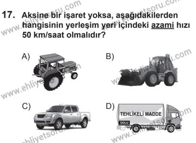 22 Mart 2015 Tarihli Sürücü Adayları Sınavı M Kitapçığı 17. Soru