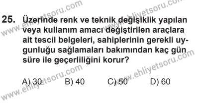 22 Mart 2015 Tarihli Sürücü Adayları Sınavı M Kitapçığı 25. Soru