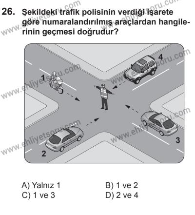 22 Mart 2015 Tarihli Sürücü Adayları Sınavı M Kitapçığı 26. Soru