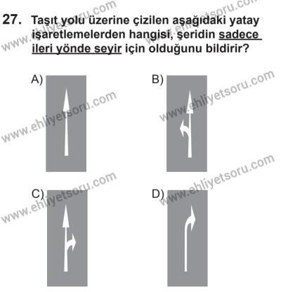 22 Mart 2015 Tarihli Sürücü Adayları Sınavı M Kitapçığı 27. Soru