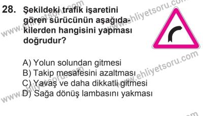 22 Mart 2015 Tarihli Sürücü Adayları Sınavı M Kitapçığı 28. Soru