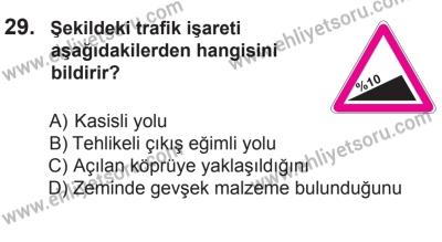 22 Mart 2015 Tarihli Sürücü Adayları Sınavı M Kitapçığı 29. Soru