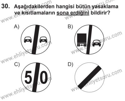 22 Mart 2015 Tarihli Sürücü Adayları Sınavı M Kitapçığı 30. Soru