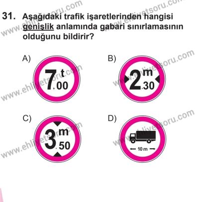 22 Mart 2015 Tarihli Sürücü Adayları Sınavı M Kitapçığı 31. Soru