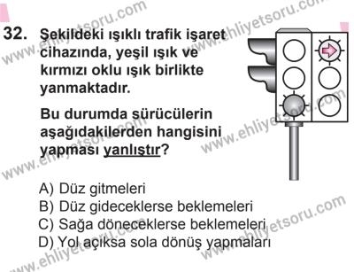 22 Mart 2015 Tarihli Sürücü Adayları Sınavı M Kitapçığı 32. Soru