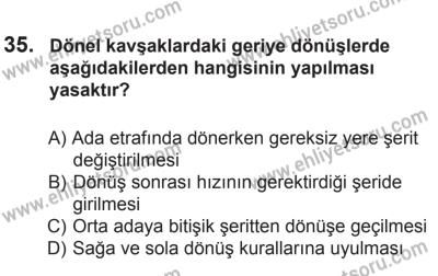 22 Mart 2015 Tarihli Sürücü Adayları Sınavı M Kitapçığı 35. Soru
