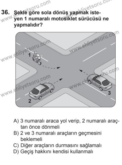 22 Mart 2015 Tarihli Sürücü Adayları Sınavı M Kitapçığı 36. Soru