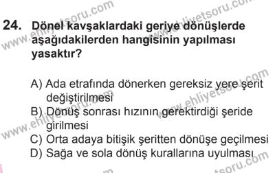 22 Mart 2015 Tarihli Sürücü Adayları Sınavı N Kitapçığı 24. Soru