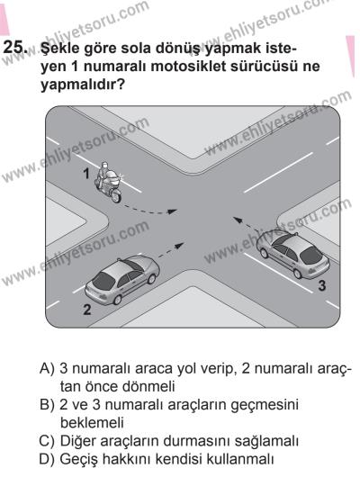 22 Mart 2015 Tarihli Sürücü Adayları Sınavı N Kitapçığı 25. Soru