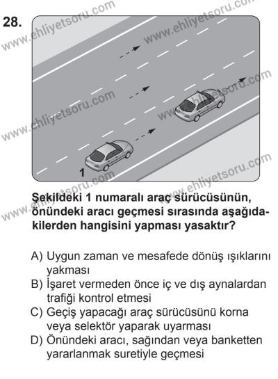 22 Mart 2015 Tarihli Sürücü Adayları Sınavı N Kitapçığı 28. Soru