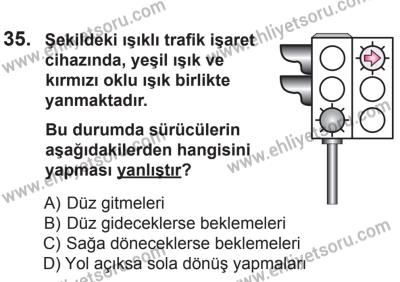 22 Mart 2015 Tarihli Sürücü Adayları Sınavı N Kitapçığı 35. Soru