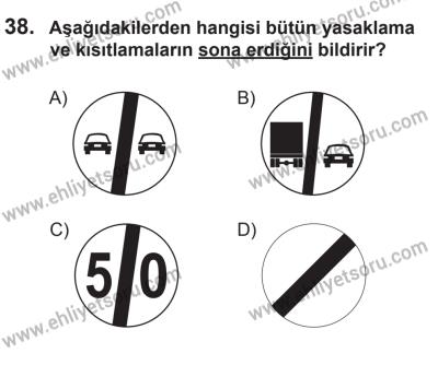 22 Mart 2015 Tarihli Sürücü Adayları Sınavı N Kitapçığı 38. Soru