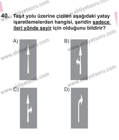 22 Mart 2015 Tarihli Sürücü Adayları Sınavı N Kitapçığı 40. Soru